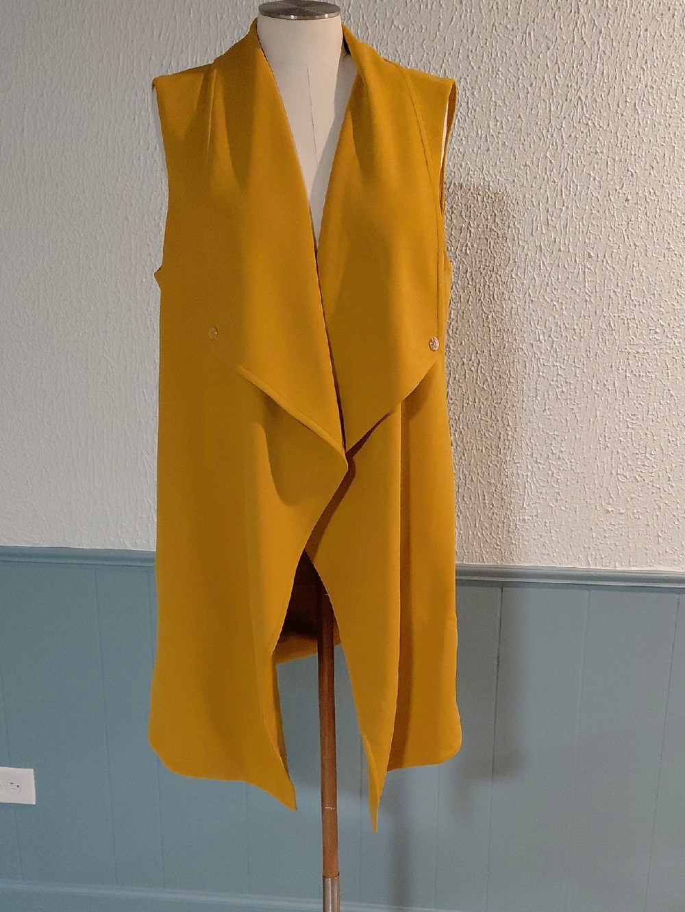 Anne Klein Mustard Yellow Asymmetrical Sleeveless Draped Vest Dress